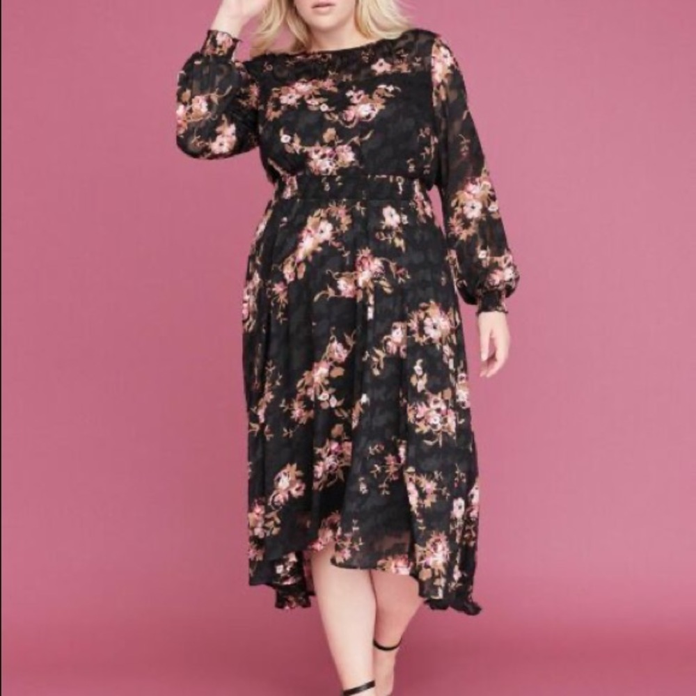 Floral burnout chiffon midi dress